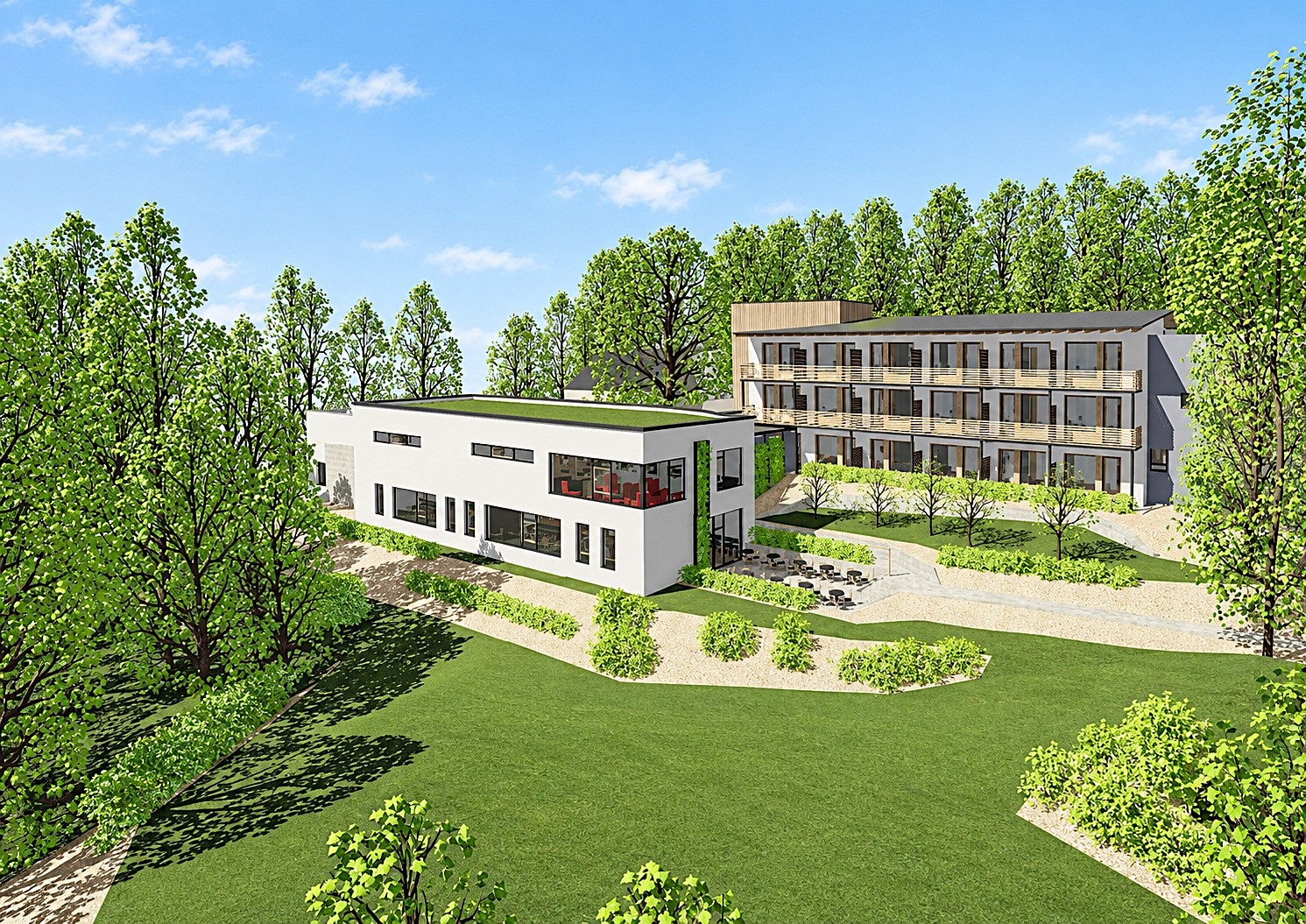 Planungsvisualisierung: Hotel und Gastronomie im Garten